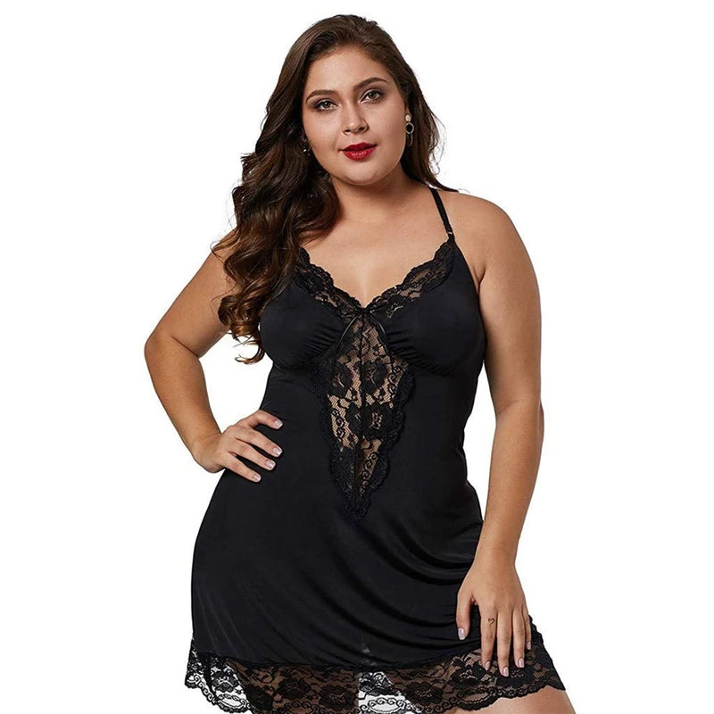 Plus Size Lace Spaghetti Strap Satin Nightdress – Women's Sleepwear